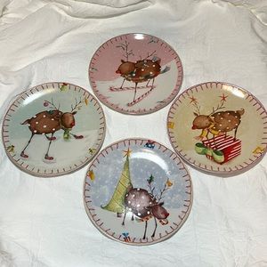 Reindeer Holiday Oneida plates (set of 4) with box.